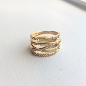 Stella & Dot yellow gold tone stone band sz6